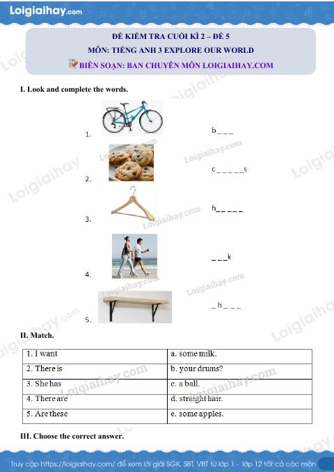 Đề thi học kì 2 Tiếng Anh 3 Explore Our World - Đề số 5